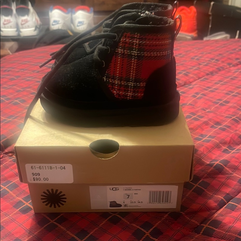 UGG Black and Red Plaid Boots